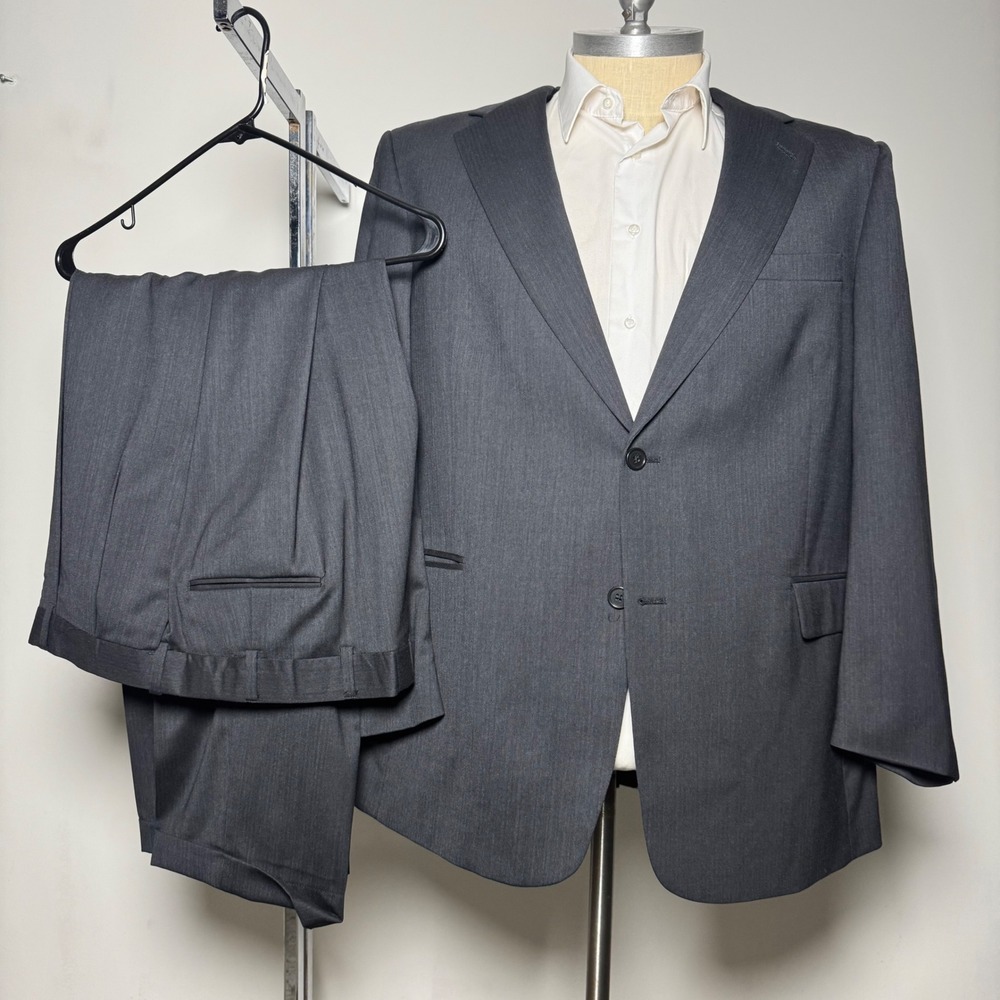 Palm Beach Suit Mens 48R W42x27 Charcoal Grey‎ Solid Wool 2 Button Blazer Pants